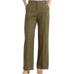 Vince Wide Pants High Waisted Belted Slash Pockets Ankle Cotton Khaki 4 30x30